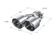 T304 Stainless Steel Tip 2.5 Inch ID Dual 4 Inch OD Out 9.55 Inch Length Single Wall MBRP