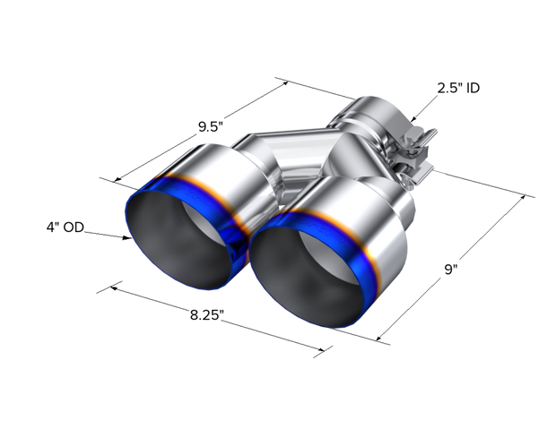 T304 Stainless Steel Burnt End Tip Pro Series 2.5 Inch ID Dual 4 Inch OD Out 9.55 Inch Length Single Wall MBRP