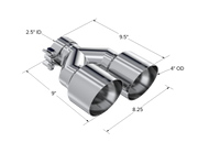 T304 Stainless Steel Tip  2.5 Inch ID Dual 4 Inch OD Out 9.55 Inch Length Single Wall MBRP