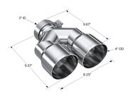 T304 Stainless Steel Tip 3.0 Inch ID 4.0 Inch OD Dual Out 9.87 Inch Length Dual Wall MBRP