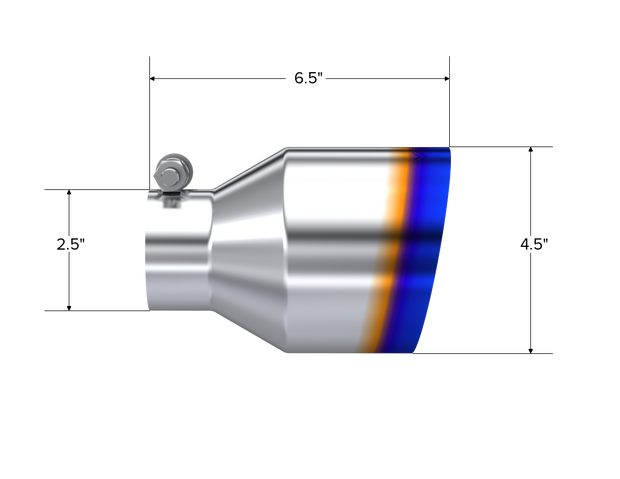 T304 Stainless Steel Burnt End Tip 2.5 Inch ID 4.5 Inch OD Out 6.5 Inch Length Angle Cut Single Wall MBRP